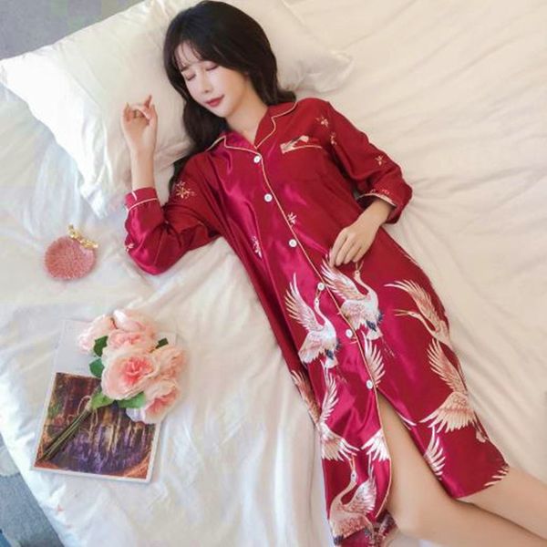 women's sleepwear autumn winter sleepwear women nightgowns silk long-sleeved cardigan night female long loose plus size nightshirt, Black;red
women's sleepwear autumn winter sleepwear women nightgowns silk long-sleeved cardigan night female long loose plus size nightshirt, Black;red