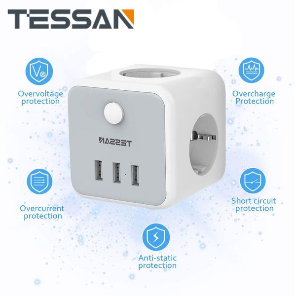 smart power plugs tessan 7-in-1 usb socket, 3 ac outlets and ports socket adapter overload protection compatible for smartphone, laptop
smart power plugs tessan 7-in-1 usb socket, 3 ac outlets and ports socket adapter overload protection compatible for smartphone, laptop