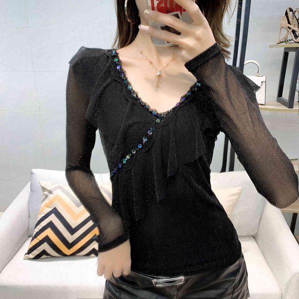 women's t-shirt spring korean clothes fashion ruffled beading t-shirt women ropa mujer long sleeve bottoming shirt tee t, White
women's t-shirt spring korean clothes fashion ruffled beading t-shirt women ropa mujer long sleeve bottoming shirt tee t, White