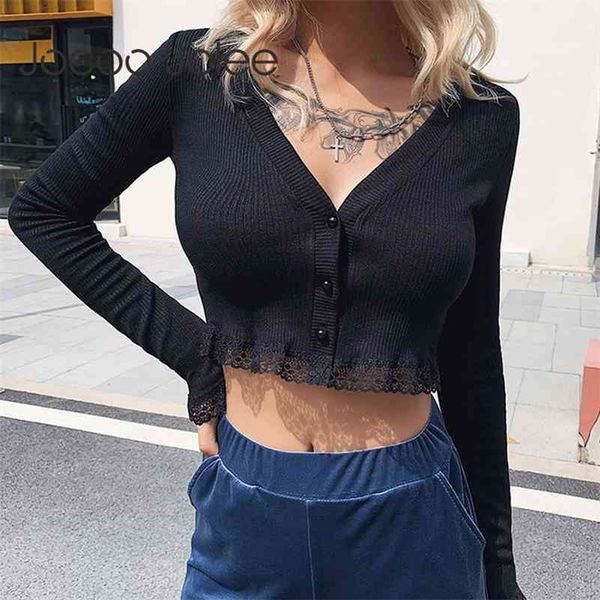 women spring long sleeve v neck lace cropped elegant single-breasted knit t gothic all-match tee shirt 210416, White
women spring long sleeve v neck lace cropped elegant single-breasted knit t gothic all-match tee shirt 210416, White