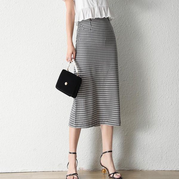 skirts limiguyue summer plaid skirt women long high waist vintage elegant office slit female classic clothing longa faldas k1186, Black 
skirts limiguyue summer plaid skirt women long high waist vintage elegant office slit female classic clothing longa faldas k1186, Black