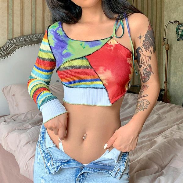 women's t-shirt summer fashion slim cute contrast color long sleeve one shoulder tee woman casual short asymmetrical lady crop top, White
women's t-shirt summer fashion slim cute contrast color long sleeve one shoulder tee woman casual short asymmetrical lady crop top, White