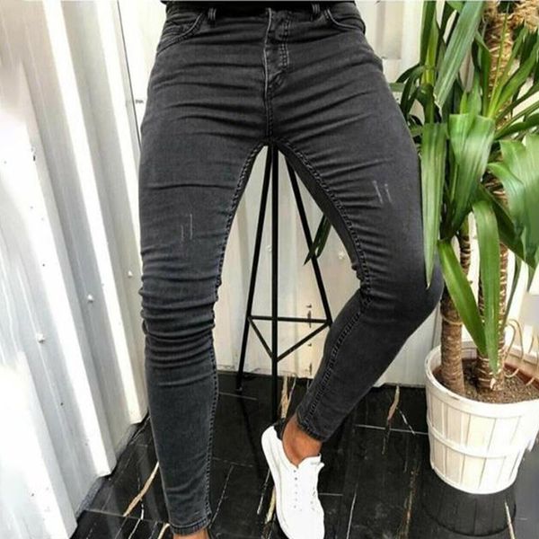men's jeans men skinny ripped mid waist spring autumn male leisure style solid color pencil trousers stretch casual wild pants, Blue 
men's jeans men skinny ripped mid waist spring autumn male leisure style solid color pencil trousers stretch casual wild pants, Blue
