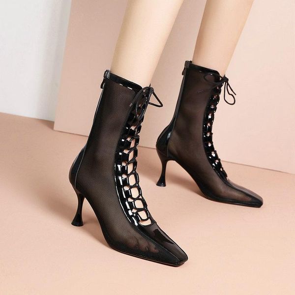 mature mesh women boots lace-up thin high heels ankle pointed toed party wedding shoes black size 33-43
mature mesh women boots lace-up thin high heels ankle pointed toed party wedding shoes black size 33-43