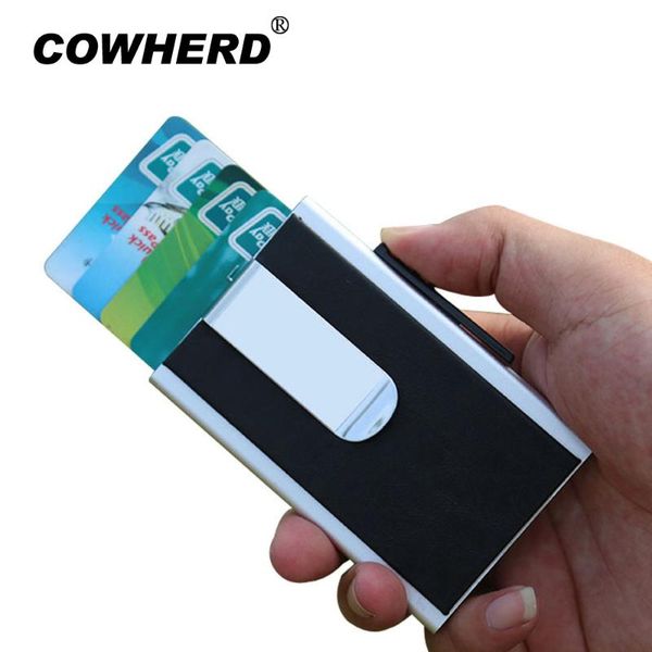 card holders pu leather aluminum alloy for men women carbon fiber id holder automatic up business case with clip metal wallet, Brown;gray
card holders pu leather aluminum alloy for men women carbon fiber id holder automatic up business case with clip metal wallet, Brown;gray