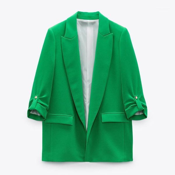 women's suits & blazers fashion casual loose notched women elegant green rollable sleeve jackets spring pockets straight ladies, White;black
women's suits & blazers fashion casual loose notched women elegant green rollable sleeve jackets spring pockets straight ladies, White;black