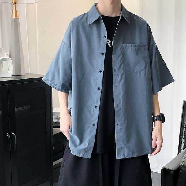 half-sleeved shirt loose casual solid ins coat men clothing classic summer short sleeve thin harajuku men's shirts, White;black
half-sleeved shirt loose casual solid ins coat men clothing classic summer short sleeve thin harajuku men's shirts, White;black