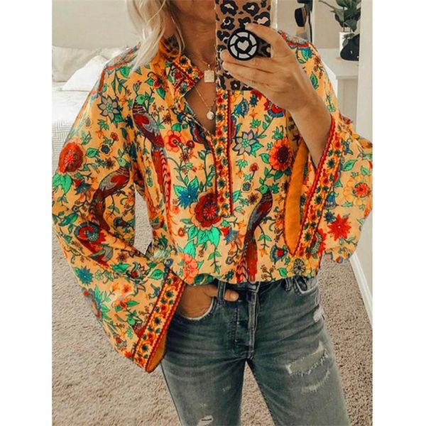 women's blouses & shirts style peacock print loose button down long sleeve shirt, White
women's blouses & shirts style peacock print loose button down long sleeve shirt, White