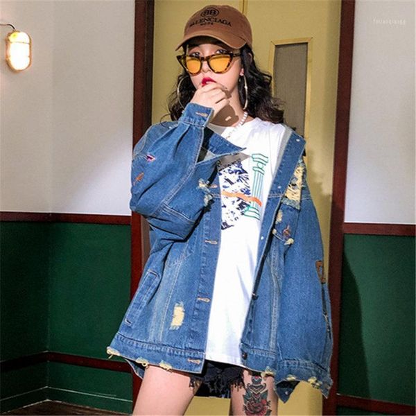women's jackets embroidery denim jacket women fashion patch hole jeans pocket loose long sleeve casual coat harajuku, Black;brown
women's jackets embroidery denim jacket women fashion patch hole jeans pocket loose long sleeve casual coat harajuku, Black;brown