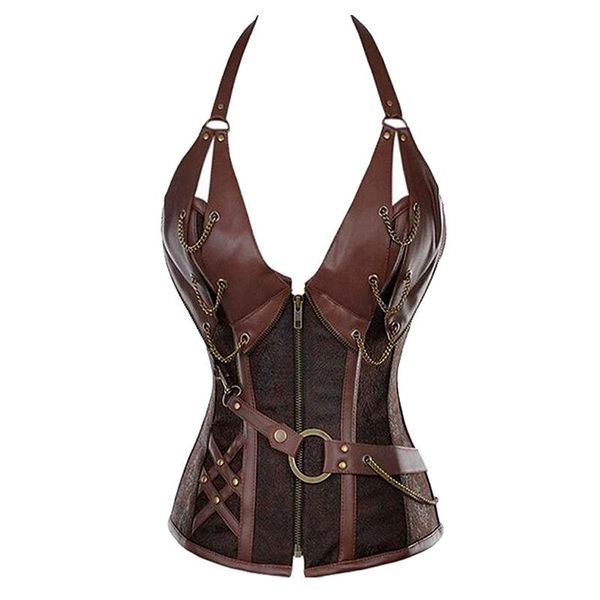 women's shapers vintage steampunk corset fajas coffee chain tie vest steel boned punk belts faux leather retro goth femme 2021, Black;white
women's shapers vintage steampunk corset fajas coffee chain tie vest steel boned punk belts faux leather retro goth femme 2021, Black;white