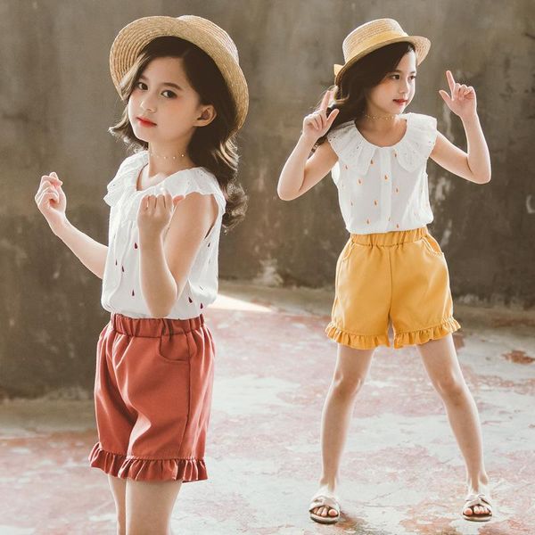 clothing sets girl teen summer solid color vest suit kids wear casual lace doll collar + shorts 2 pcs, White
clothing sets girl teen summer solid color vest suit kids wear casual lace doll collar + shorts 2 pcs, White