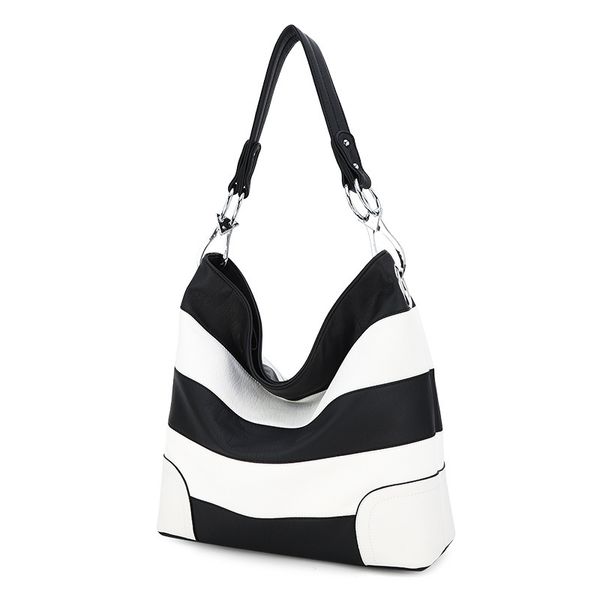 soft and smooth leather women's shoulder bag black and white stripe color matching design large capacity handbag
soft and smooth leather women's shoulder bag black and white stripe color matching design large capacity handbag