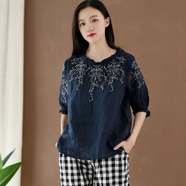 johnature women embroidery floral t-shirts ramie lantern sleeve summer vintage women cloths casual t-shirts 210521, White
johnature women embroidery floral t-shirts ramie lantern sleeve summer vintage women cloths casual t-shirts 210521, White