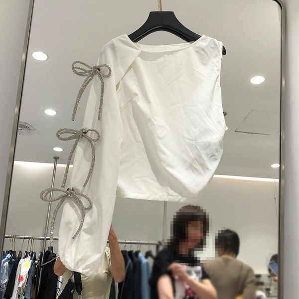women's blouses & shirts single sleeve diamond bow decorative off-shoulder irregular shirt summer pullover blouse ladies blusas, White
women's blouses & shirts single sleeve diamond bow decorative off-shoulder irregular shirt summer pullover blouse ladies blusas, White