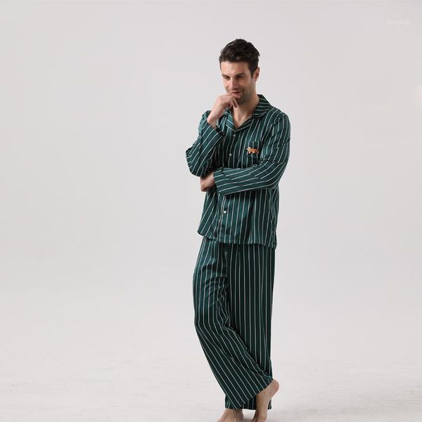 men's sleepwear summer couple silk pajamas simple long-sleeved trousers set lapel pocket embroidery comfortable suit stripe home servic, Black;brown
men's sleepwear summer couple silk pajamas simple long-sleeved trousers set lapel pocket embroidery comfortable suit stripe home servic, Black;brown