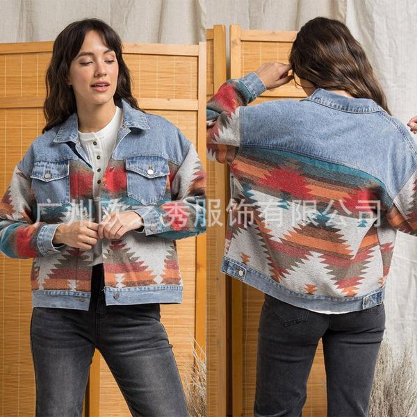 women's jackets denim stitched tweed coat 2021 long sleeve lapel loose vintage jacket, Black;brown
women's jackets denim stitched tweed coat 2021 long sleeve lapel loose vintage jacket, Black;brown