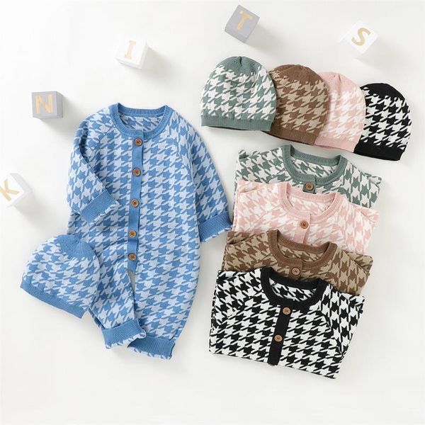 jumpsuits 2021 0-184m casual baby boy girl jumpsuit winter fall plaid print knitted o neck button long sleeve romper+hat cotton 2pcs, Blue
jumpsuits 2021 0-184m casual baby boy girl jumpsuit winter fall plaid print knitted o neck button long sleeve romper+hat cotton 2pcs, Blue