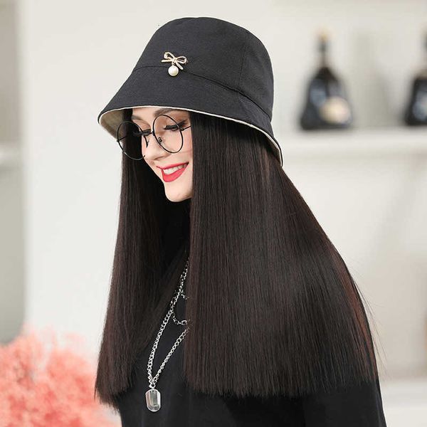 wig integrated fashion autumn and winter female fisherman hat with wig simulated natural long straight hair, Black
wig integrated fashion autumn and winter female fisherman hat with wig simulated natural long straight hair, Black