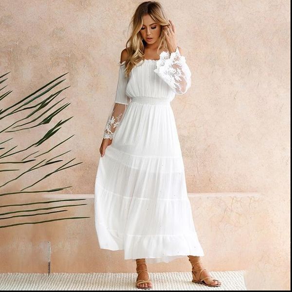 women dress strapless long sleeve loose white beach off shoulder lace boho maxi, Black;gray
women dress strapless long sleeve loose white beach off shoulder lace boho maxi, Black;gray