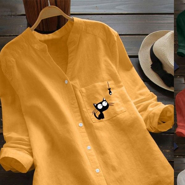 blouse women womens shirt plus size chiffon shirts cotton linen casual cat printed long sleeve button down 4, White
blouse women womens shirt plus size chiffon shirts cotton linen casual cat printed long sleeve button down 4, White