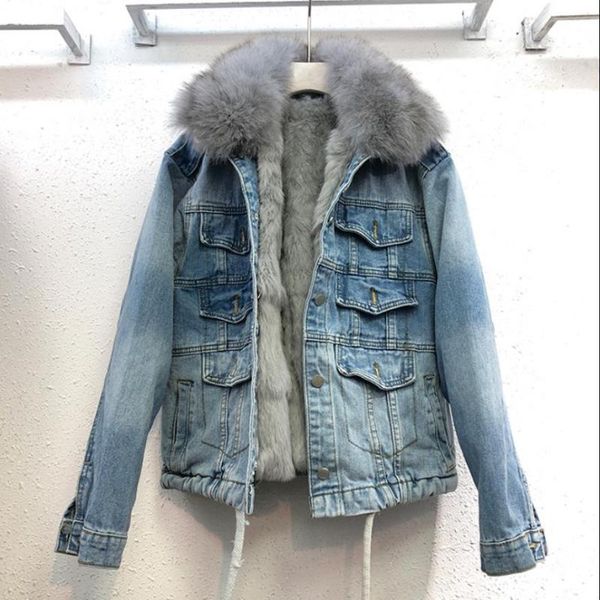 women's fur & faux real collar thicker warm denim jacket coat female winter liner detachable coats f2087, Black
women's fur & faux real collar thicker warm denim jacket coat female winter liner detachable coats f2087, Black