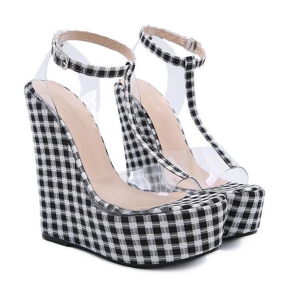 super high heels party shoes fashion gingham thick bottom wedges women sandals transparent pvc ankle strap lady 2021 dress, Black
super high heels party shoes fashion gingham thick bottom wedges women sandals transparent pvc ankle strap lady 2021 dress, Black
