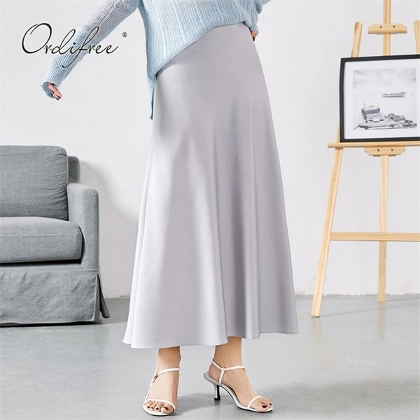 summer vintage women long satin skirt high waist grey black silk maxi 210513
summer vintage women long satin skirt high waist grey black silk maxi 210513