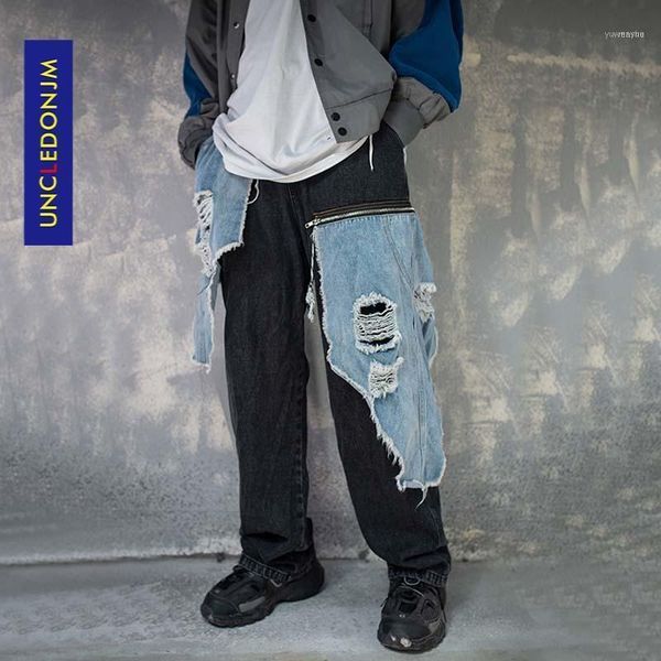men patchwork jeans damaged hip hop designer 20aw street wear pants loose trousers k80061, Blue
men patchwork jeans damaged hip hop designer 20aw street wear pants loose trousers k80061, Blue