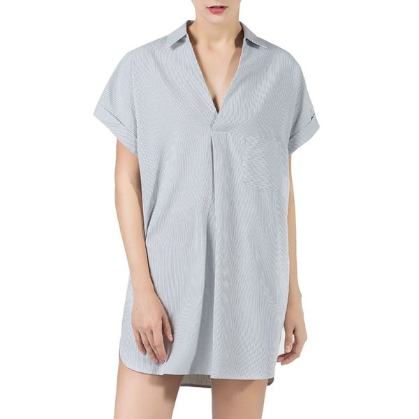 white strip v neck turn down collar pocket loose shirt blouse women short sleeve long office lady b0382 210514
white strip v neck turn down collar pocket loose shirt blouse women short sleeve long office lady b0382 210514