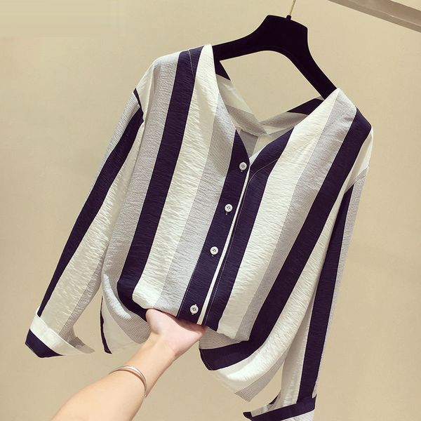 spring korea women's fashion long sleeve striped shirts all combined casual button with female v-shirt plus size d487, White
spring korea women's fashion long sleeve striped shirts all combined casual button with female v-shirt plus size d487, White