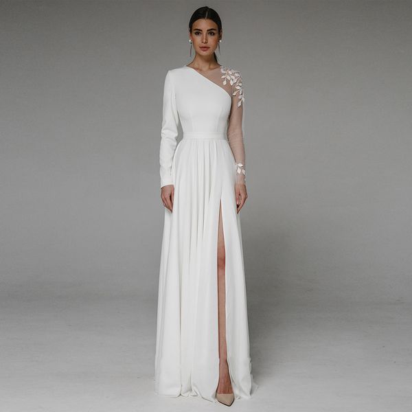 simple wedding dress long sleeves o neck lace buttons sheath side slit bridal dresses custom wedding gowns vestidos de novia, White
simple wedding dress long sleeves o neck lace buttons sheath side slit bridal dresses custom wedding gowns vestidos de novia, White