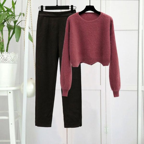 women's clothing vintage long sleeve knitting 2 piece set o-neck pullover sweaters+woolen pants trousers suit two, White
women's clothing vintage long sleeve knitting 2 piece set o-neck pullover sweaters+woolen pants trousers suit two, White