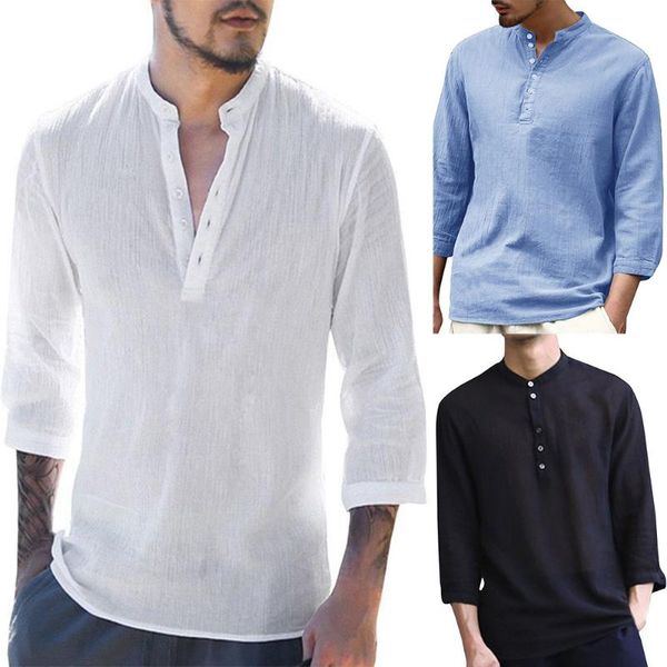 men shirts solid color 3/4 sleeve v-neck cotton linen loose casual t-shirts summer tshirts breathable with button men's, White;black
men shirts solid color 3/4 sleeve v-neck cotton linen loose casual t-shirts summer tshirts breathable with button men's, White;black