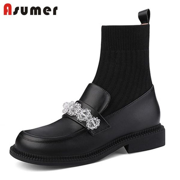 boots asumer 2021 genuine leather shoes women knitting stretch crystal round toe autumn winter ankle, Black
boots asumer 2021 genuine leather shoes women knitting stretch crystal round toe autumn winter ankle, Black