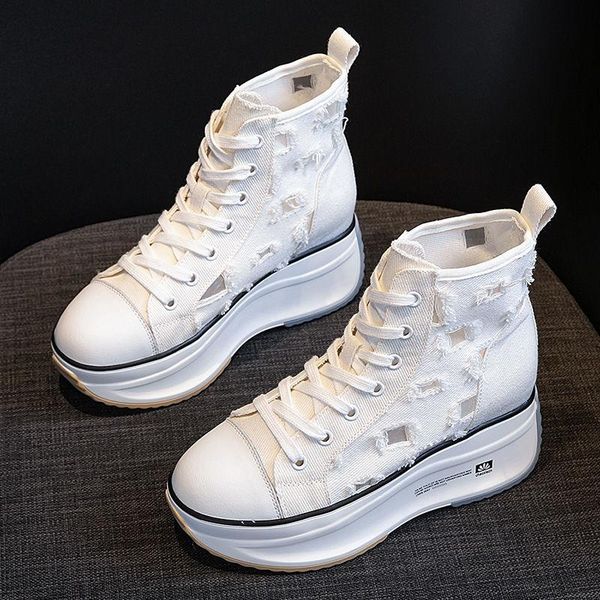 white sewing breathable hollowed lace-up thick bottom canvas shoes geared non-slip heighten fashion vulcanized boots, Black
white sewing breathable hollowed lace-up thick bottom canvas shoes geared non-slip heighten fashion vulcanized boots, Black