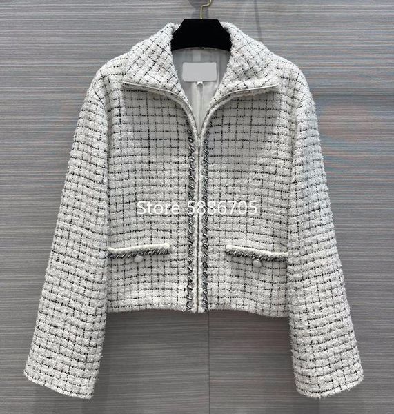 women's wool & blends retro white tweed jacket women autumn winter zipper lapel long flare sleeve twist edging plaid coat s551, Black
women's wool & blends retro white tweed jacket women autumn winter zipper lapel long flare sleeve twist edging plaid coat s551, Black