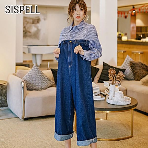 women's jumpsuits & rompers sispell patchwork striped denim for women lapel collar long sleeve high waist hit color autumn jumpsuit fem, Black;white
women's jumpsuits & rompers sispell patchwork striped denim for women lapel collar long sleeve high waist hit color autumn jumpsuit fem, Black;white