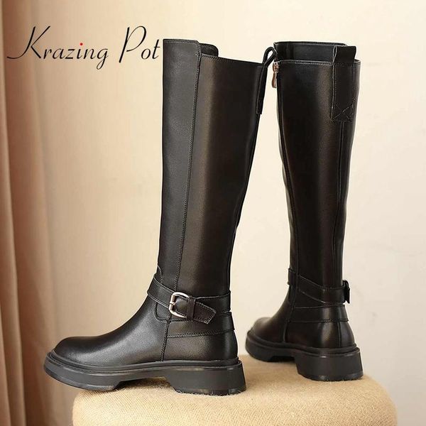 boots krazing pot handmade limited customization natural leather round toe med heel buckle decorations fashion thigh high l55, Black
boots krazing pot handmade limited customization natural leather round toe med heel buckle decorations fashion thigh high l55, Black