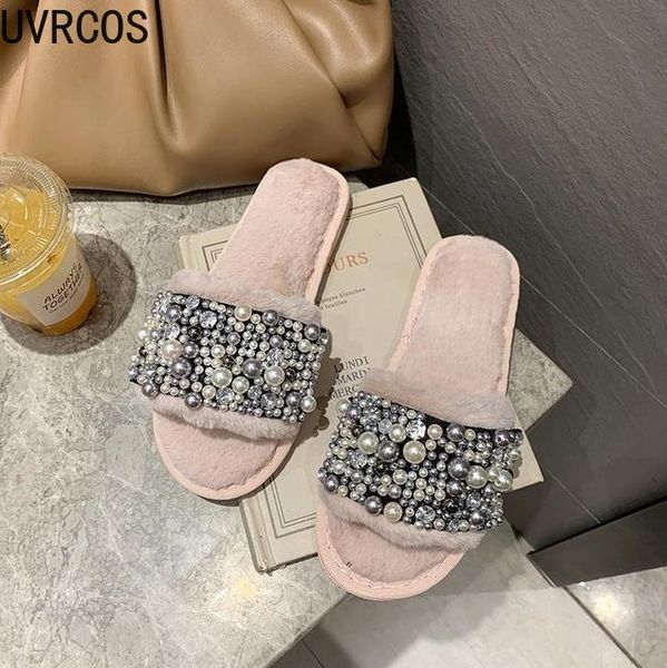 slippers fashion furry women's pure color simple vamp pearl rhinestone decoration trend home 6cob, Black
slippers fashion furry women's pure color simple vamp pearl rhinestone decoration trend home 6cob, Black