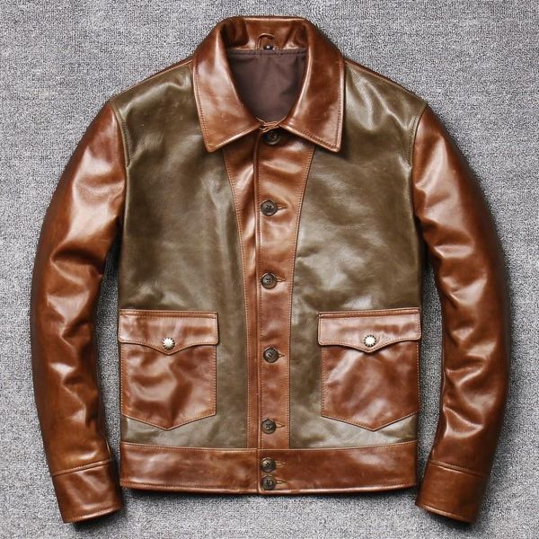 men's leather & faux mixed vintage colors motorcycle jacket men oil wax cowhide british style slim fit outerwear cowboy genuine bikers, Black
men's leather & faux mixed vintage colors motorcycle jacket men oil wax cowhide british style slim fit outerwear cowboy genuine bikers, Black