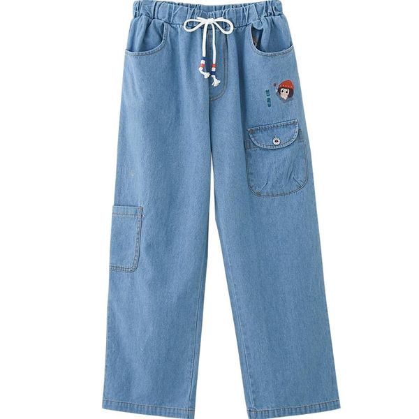 women's jeans casual student elastic waist denim trousers capris cartoon embroidered girl straight, Blue
women's jeans casual student elastic waist denim trousers capris cartoon embroidered girl straight, Blue