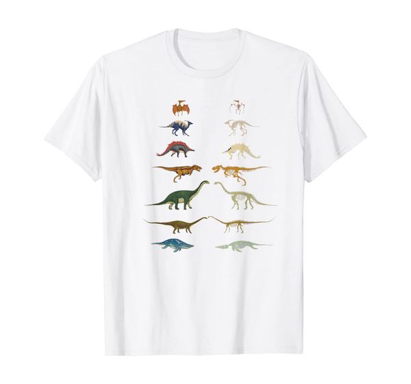 dinosaurs types t-shirt museum skeletons fossils t-rex, White;black 
dinosaurs types t-shirt museum skeletons fossils t-rex, White;black