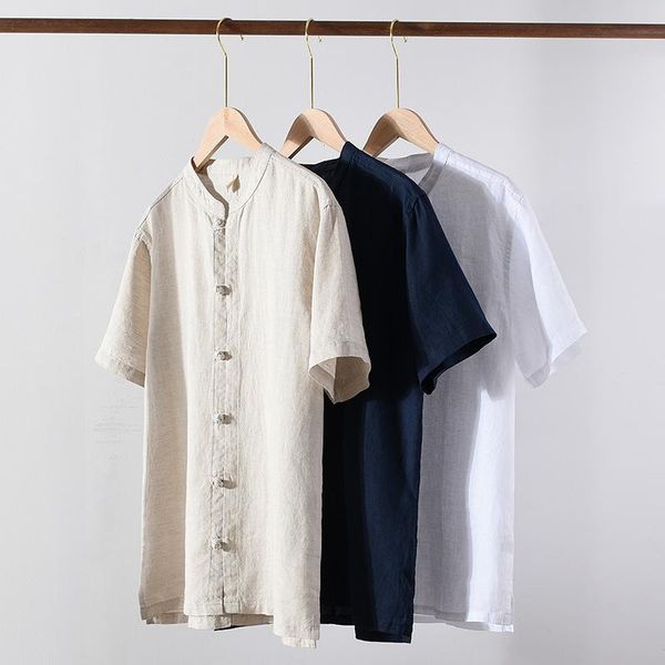 men's casual shirts spring and summer style coil button linen shirt national trend loose cardigan, White;black 
men's casual shirts spring and summer style coil button linen shirt national trend loose cardigan, White;black