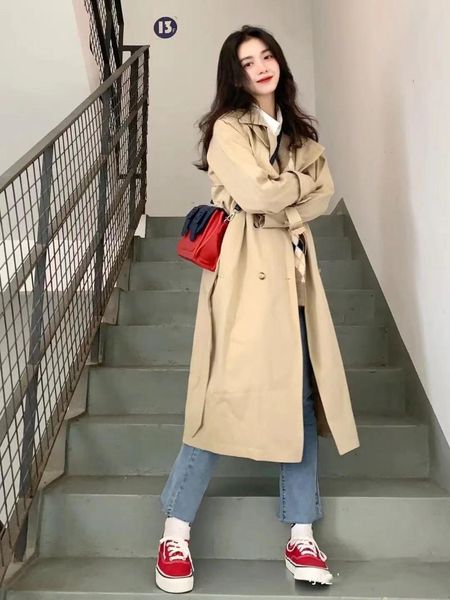 women's trench coats early autumn clothes korean-style british-style mid-length khaki coat overcoat spring and, Tan;black
women's trench coats early autumn clothes korean-style british-style mid-length khaki coat overcoat spring and, Tan;black