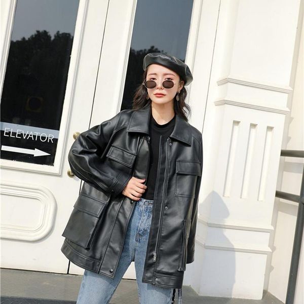 mid-length black faux pu leather jacket female motorcycle biker jackets spring vintage loose big pocket casual long sleeve coat women's
mid-length black faux pu leather jacket female motorcycle biker jackets spring vintage loose big pocket casual long sleeve coat women's