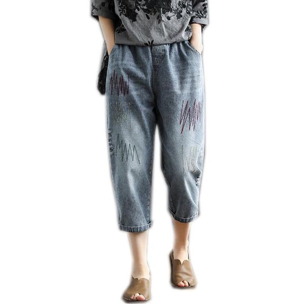 women jeans for summer embroidery scratches fashion casual loose elastic waist denim pants capris b01161432 women's, Blue
women jeans for summer embroidery scratches fashion casual loose elastic waist denim pants capris b01161432 women's, Blue