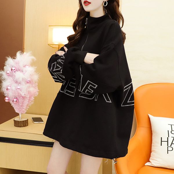 large size women's high neck sweater medium length 2021 autumn winter new fashion fat mm loose korean coat, Blue;black
large size women's high neck sweater medium length 2021 autumn winter new fashion fat mm loose korean coat, Blue;black