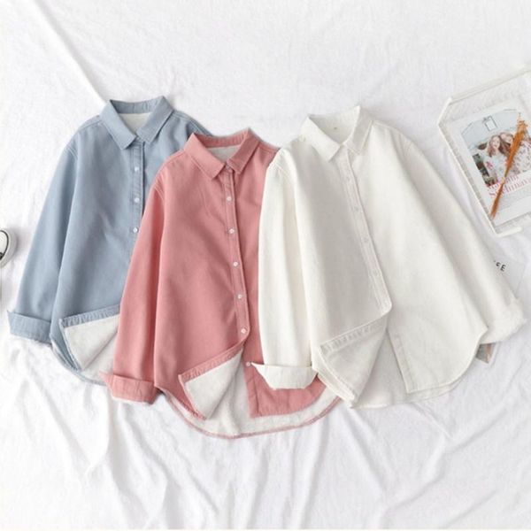 women's blouses & shirts long sleeve thick blouse women autumn winter single breasted turn-down collar fleece solid vintage casual loos, White
women's blouses & shirts long sleeve thick blouse women autumn winter single breasted turn-down collar fleece solid vintage casual loos, White