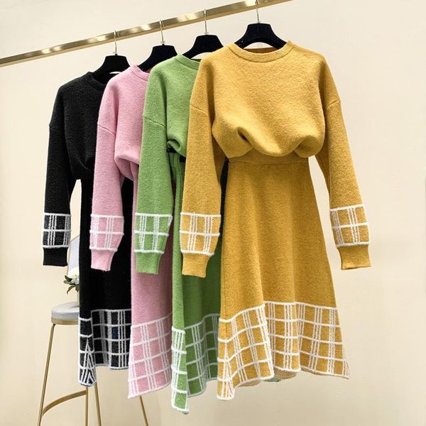 two piece dress taotrees knitted pullover sweater skirts suit fall winter plaid trim soft jumpers and a-line skirt two-piece female set, White
two piece dress taotrees knitted pullover sweater skirts suit fall winter plaid trim soft jumpers and a-line skirt two-piece female set, White