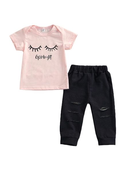 baby girls clothes set, letter print short sleeve o-neck t-shirt + solid color ripped long jeans clothing sets, White
baby girls clothes set, letter print short sleeve o-neck t-shirt + solid color ripped long jeans clothing sets, White